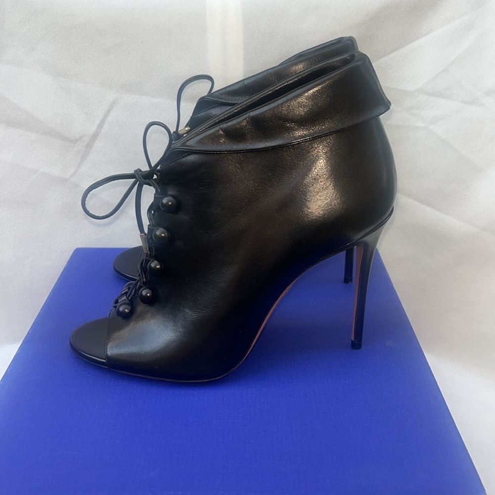 Aquazzura Black Napa Leather Maha 105 High Heel Bootie Shoes